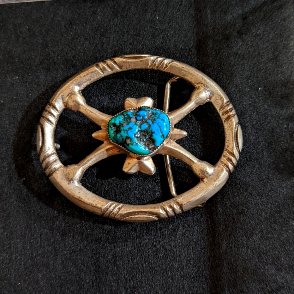 Vintage Navajo Sterling Silver and Turquoise Belt Buckle